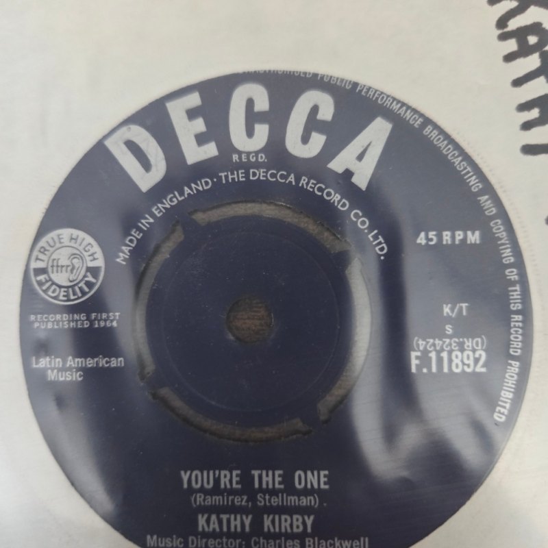 KATHY KIRBY — YOU'RE THE ONE / LOVE ME BABY record label scan