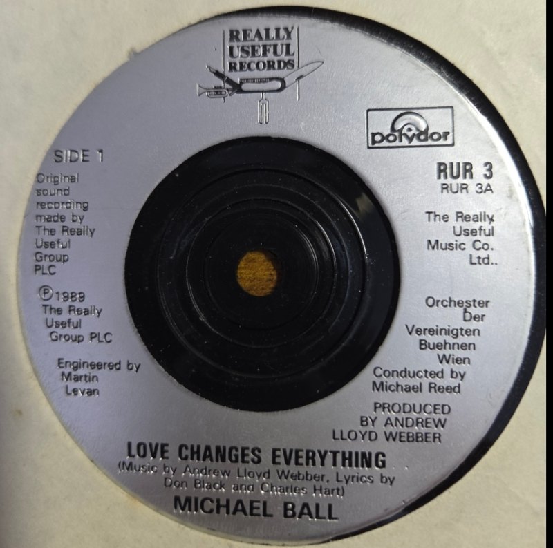 MICHAEL BALL — LOVE CHANGES EVERTHING / ASPECTS OF ASPECTS record label scan