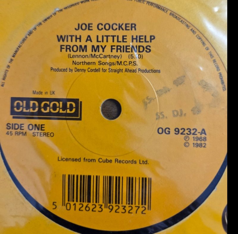 JOE COCKER — WITH A LITTLE HELP FROM MY FRIENDS / DELTA LADY record label scan