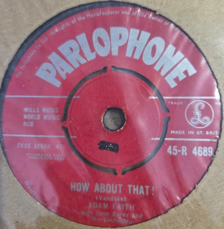 ADAM FAITH — HOW ABOUT THAT / WITH OPEN ARMS record label scan