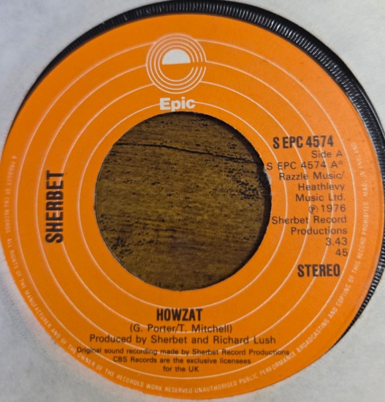 SHERBET — HOWZAT / MOTOR OF LOVE record label scan