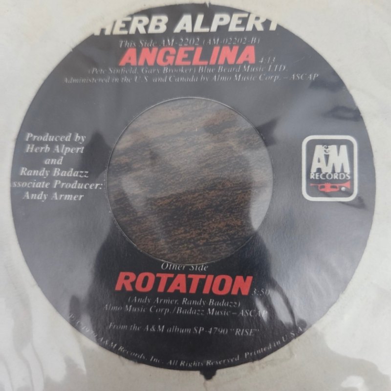 HERB ALPERT — ANGELINA / ROTATION record label scan