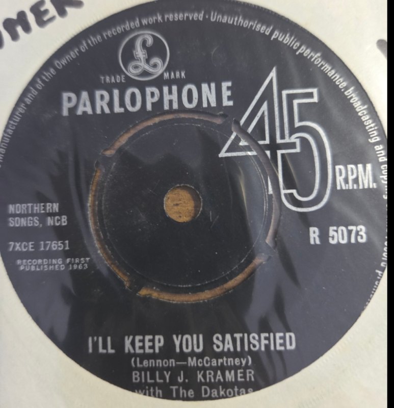 BILLY J KRAMER — I'LL KEEP YOU SATISFIED / I KNOW record label scan