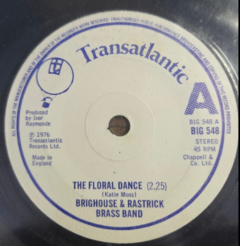 BRIGHOUSE AND RASTRICK BRASS BAND — THE FLORAL DANCE / GIRL WITH THE FLAXEN HAIR record label scan