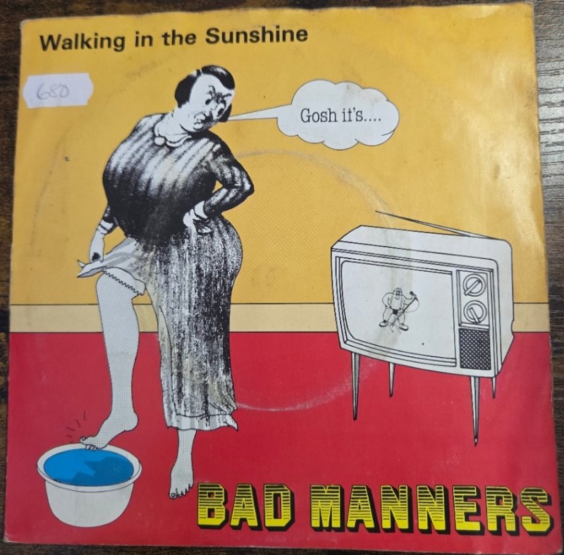 BAD MANNERS — WALKING IN THE SUNSHINE / END OF THE WORLD record label scan