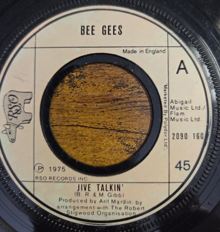 BEE GEES — JIVE TALKIN / WIND OF CHANGE record label scan