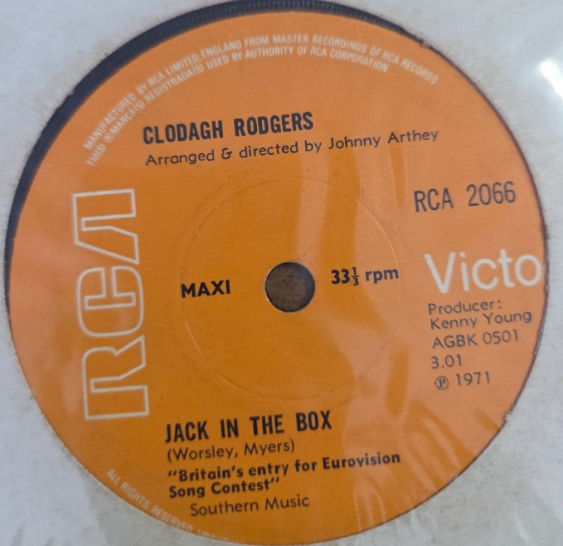 CLODAGH RODGERS — JACK IN THE BOX / SOMEONE TO LOVE ME / WIND OF CHANGE record label scan