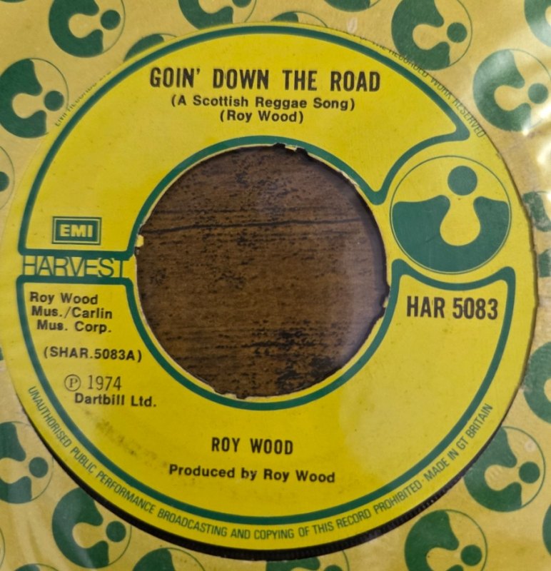 ROY WOOD — GOIN' DOWN THE ROAD / THE PREMIUM BOND THEME record label scan