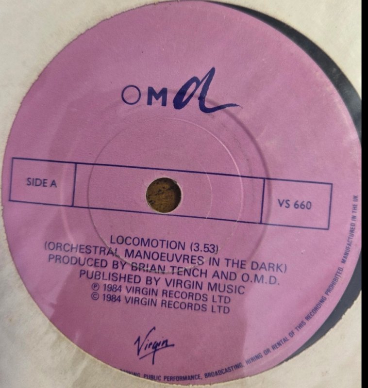 OMD — LOCOMOTION / HER BODY IN MY SOUL record label scan