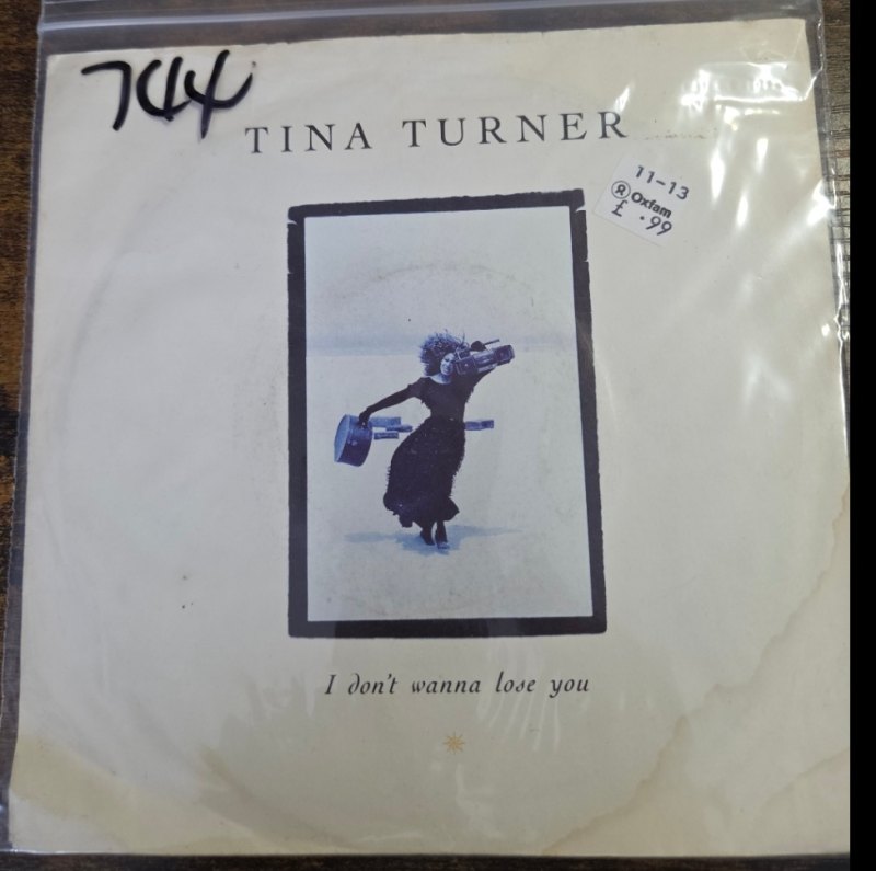 TINA TURNER — I DON'T WANNA LOSE YOU / NOT ENOUGH ROMANCE record label scan