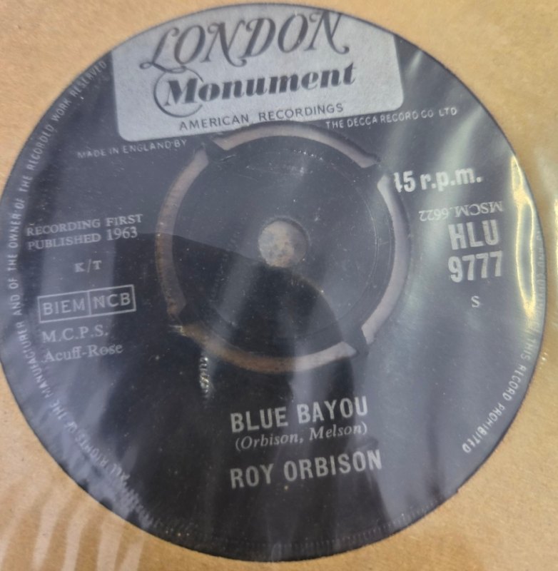 ROY ORBISON — BLUE BAYOU / MEAN WOMAN BLUES record label scan