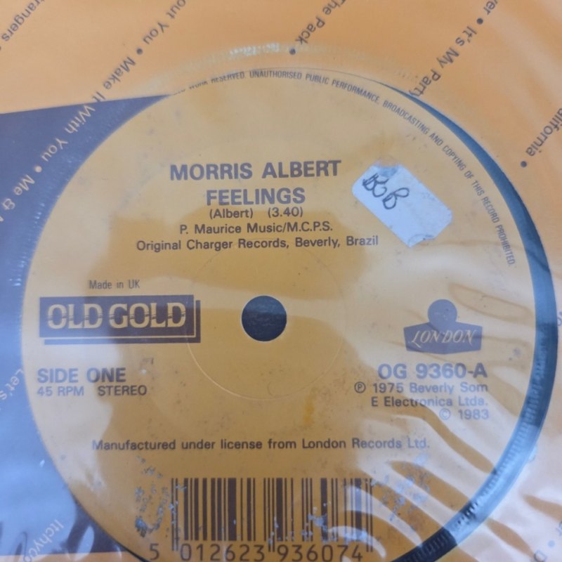 MORRIS ALBERT — FEELINGS / BLOODSTONE NATURAL HIGH record label scan