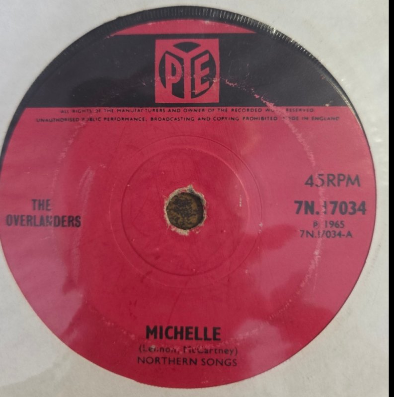 OVERLANDERS — MICHELLE / CRADLE OF LOVE record label scan