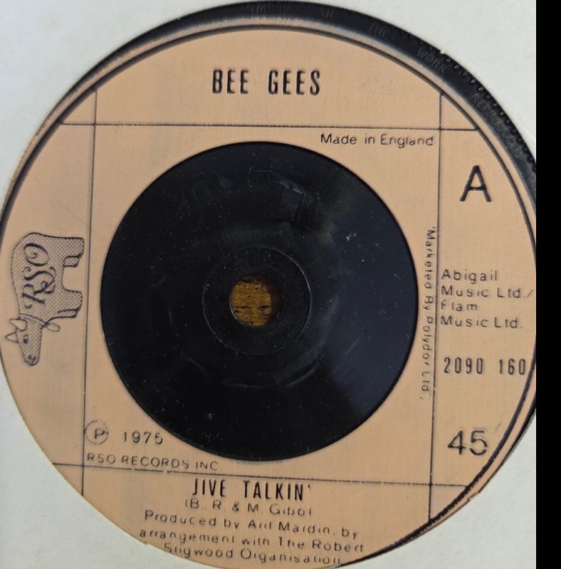 BEE GEES — JIVE TALKIN / WIND OF CHANGE record label scan