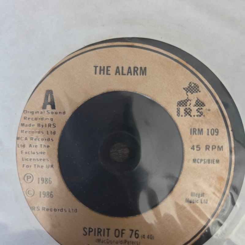 THE ALARM — SPIRIT OF 76 / WHERE WERE YOU HIDING record label scan