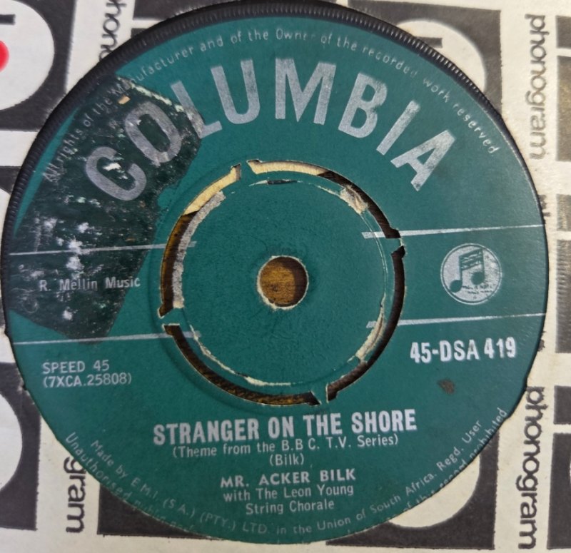 MR ACKER BILK — STRANGER ON THE SHORE / TAKE MY LIPS record label scan