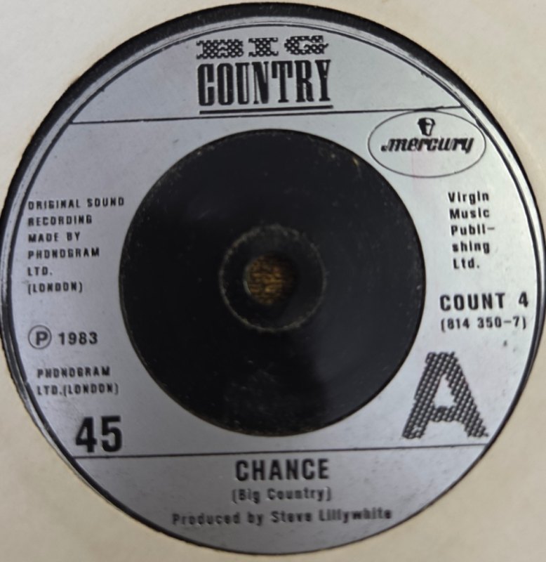BIG COUNTRY — CHANCE / TRACKS OF MY TEARS record label scan