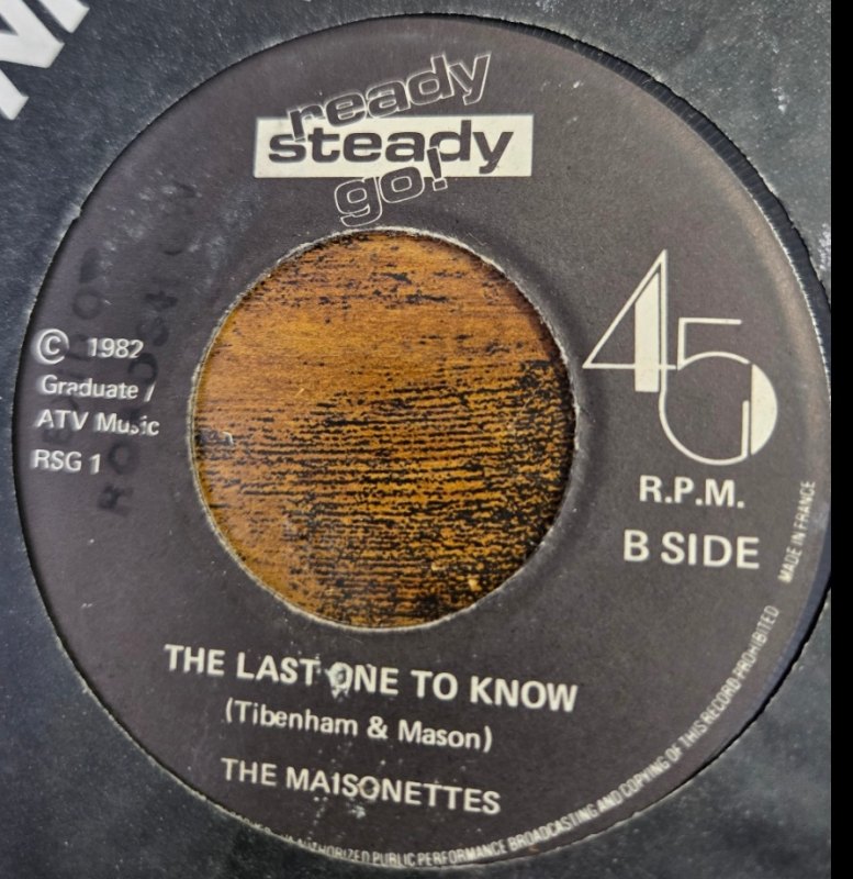 MAISONETTES — HEARTACHE AVENUE / THE LAST ONE TO KNOW record label scan