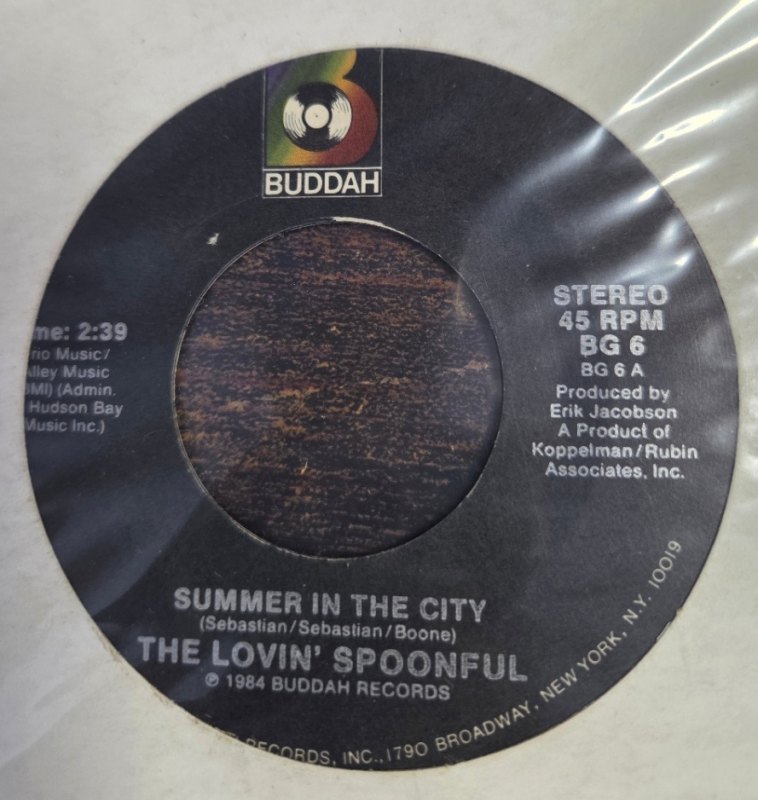 LOVIN' SPOONFUL — SUMMER IN THE CITY / NASHVILLE CATS record label scan