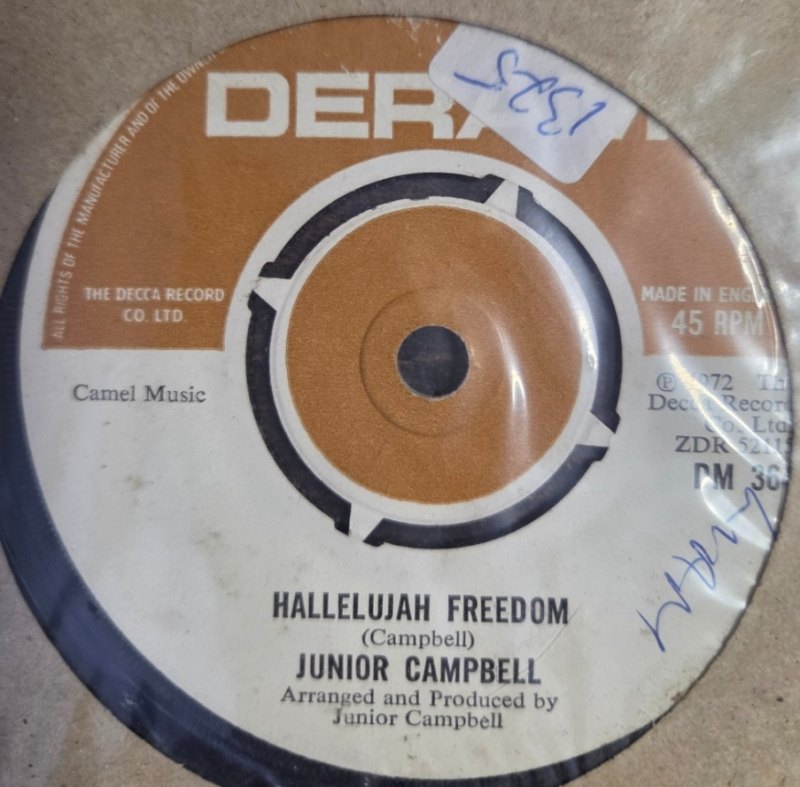 JUNIOR CAMPBELL — HALLELUJAH FREEDOM / ALRIGHT WITH ME record label scan