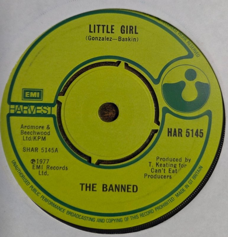 THE BANNED — LITTLE GIRL / C.P.G.J.'S record label scan