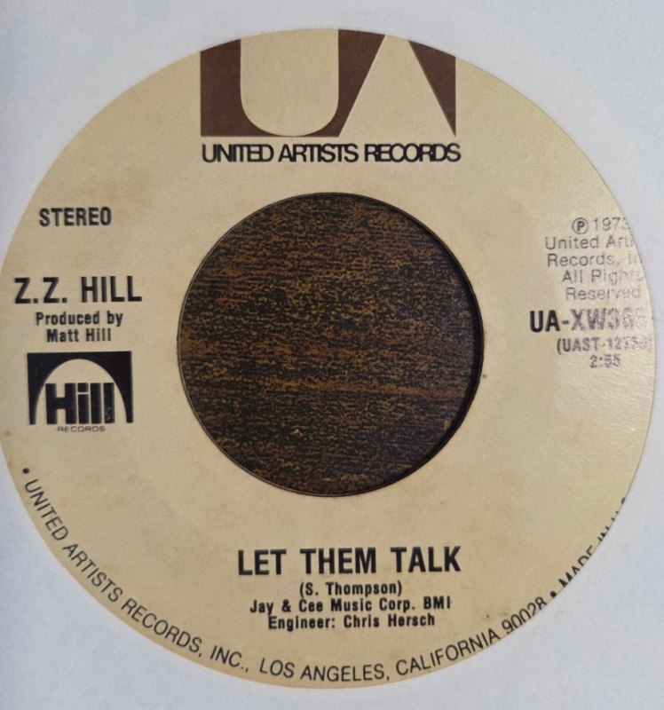 Z Z HILL — RED ROOSTER / LET THEM TALK record label scan
