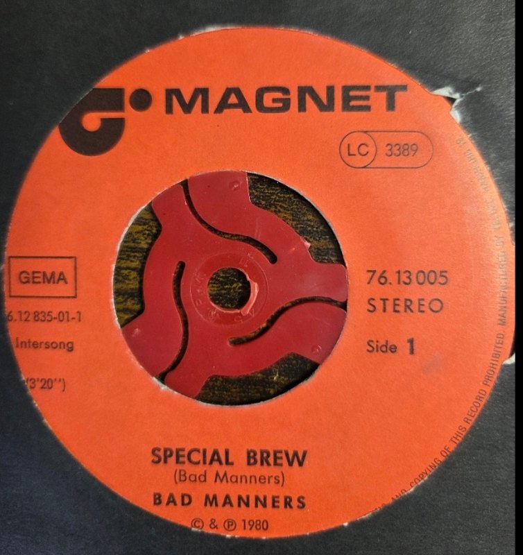 BAD MANNERS — SPECIAL BREW / IVOR THE ENGINE record label scan