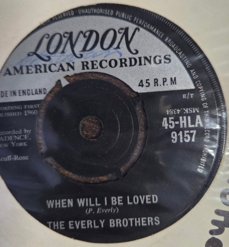 EVERLY BROTHERS — WHEN WILL I BE LOVED / BE BOP A LULA record label scan