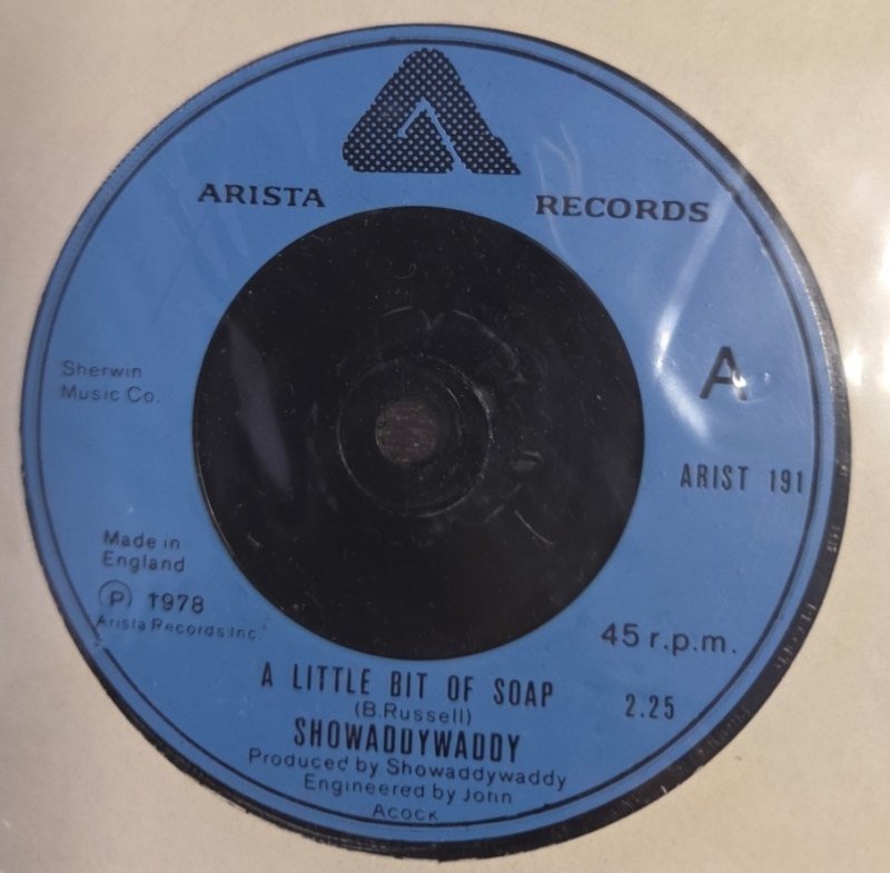 SHOWADDYWADDY — A LITTLE BIT OF SOAP / MAYBE, MAYBE, MAYBE record label scan