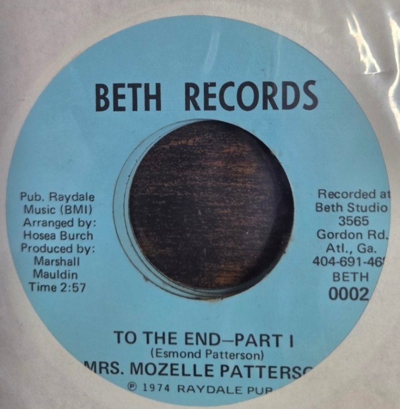 MRS MOZELLE PATTERSON — TO THE END / PT2 record label scan