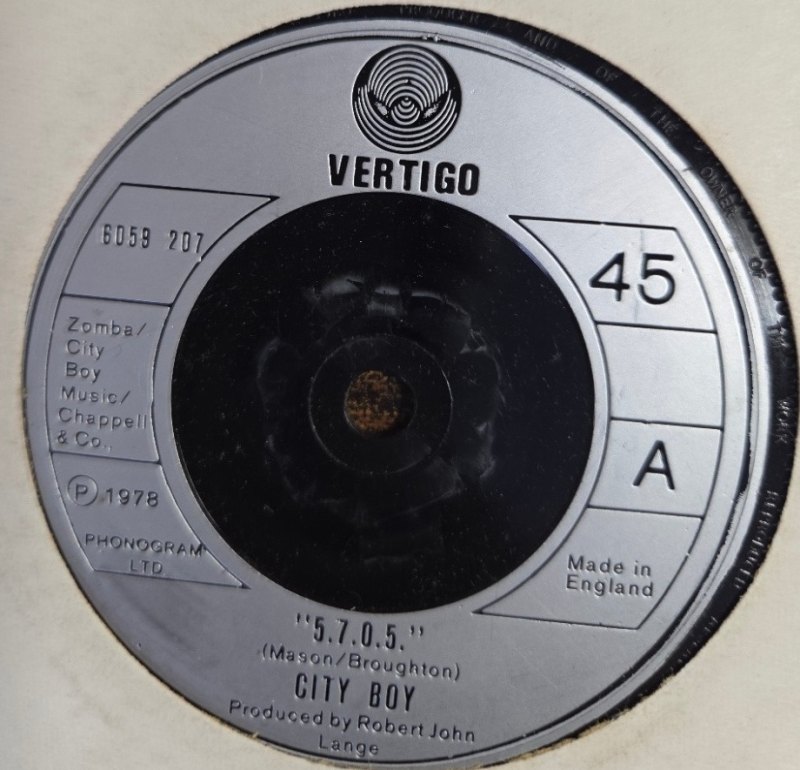 CITY BOY — 5.7.0.5. / BAD FOR BUSINESS record label scan