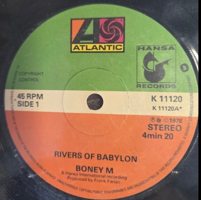 BONEY M — RIVERS OF BABYLON / BROWN GIRL IN THE RING record label scan