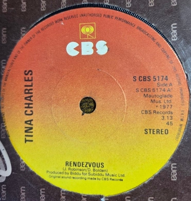 TINA CHARLES — RENDEZVOUS / WHEN YOU GOT LOVE record label scan