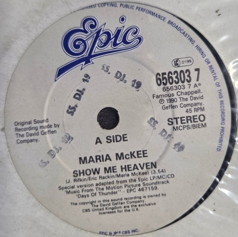 MARIA MCKEE — SHOW ME HEAVEN / HANS ZIMMER record label scan