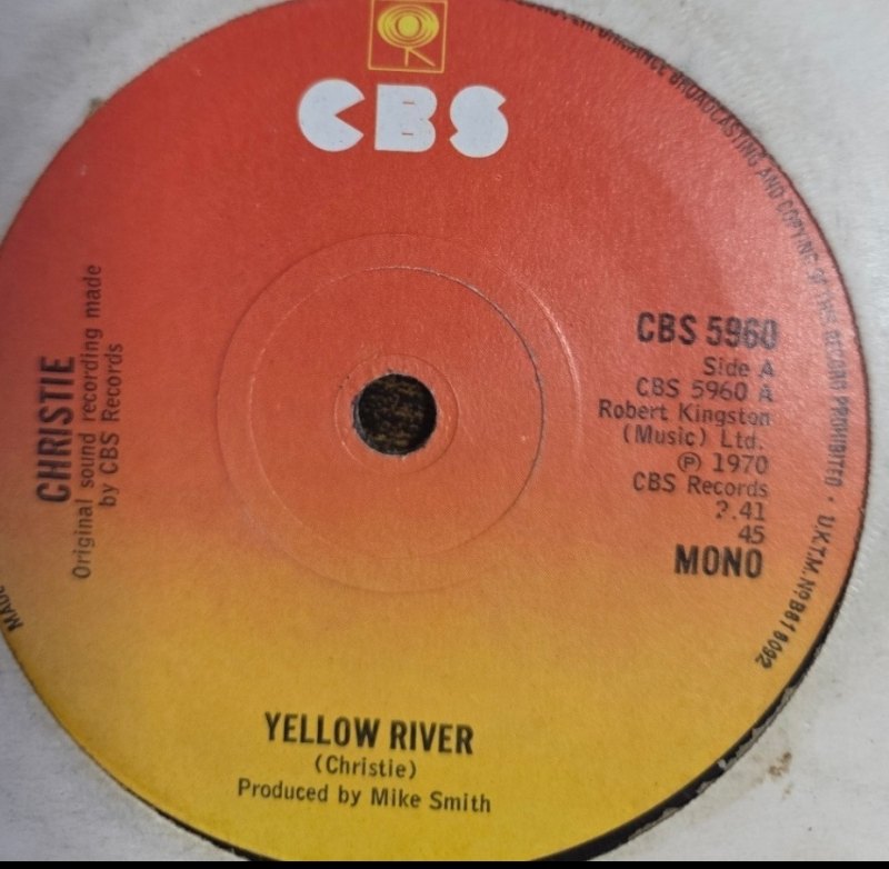 CHRISTIE — YELLOW RIVER / IRON HORSE record label scan