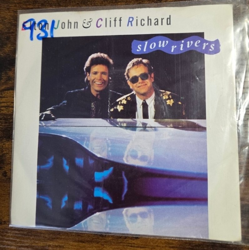 ELTON JOHN AND CLIFF RICHARD — SLOW RIVERS / BILLY AND THE KIDS record label scan