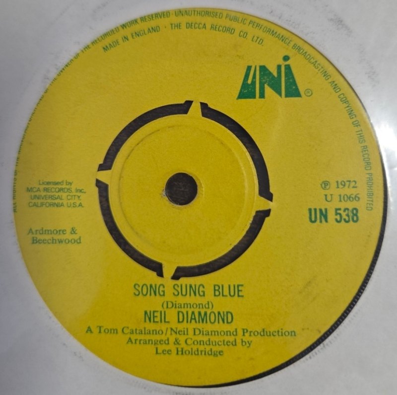 NEIL DIAMOND — SONG SUNG BLUE / GITCHY GOOMY record label scan