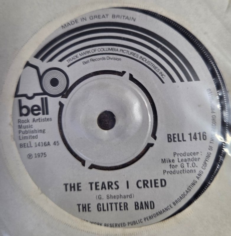 THE GLITTER BAND — THE TEARS I CRIED / UNTIL TOMORROW record label scan