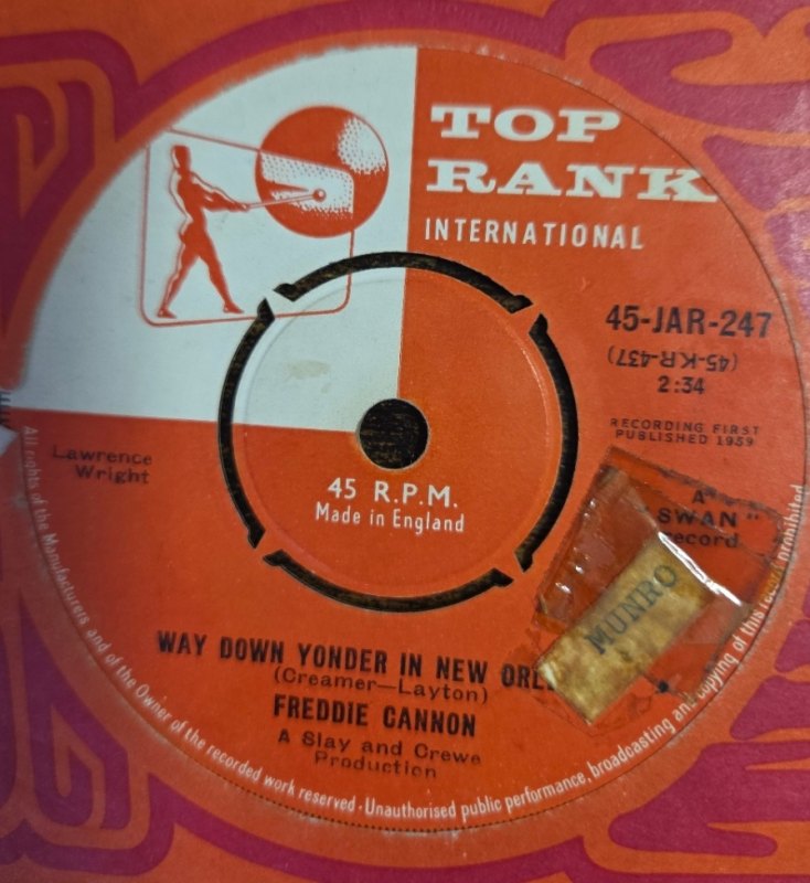 FREDDIE CANNON — WAY DOWN YONDER IN NEW ORLEANS / FRACTURED record label scan