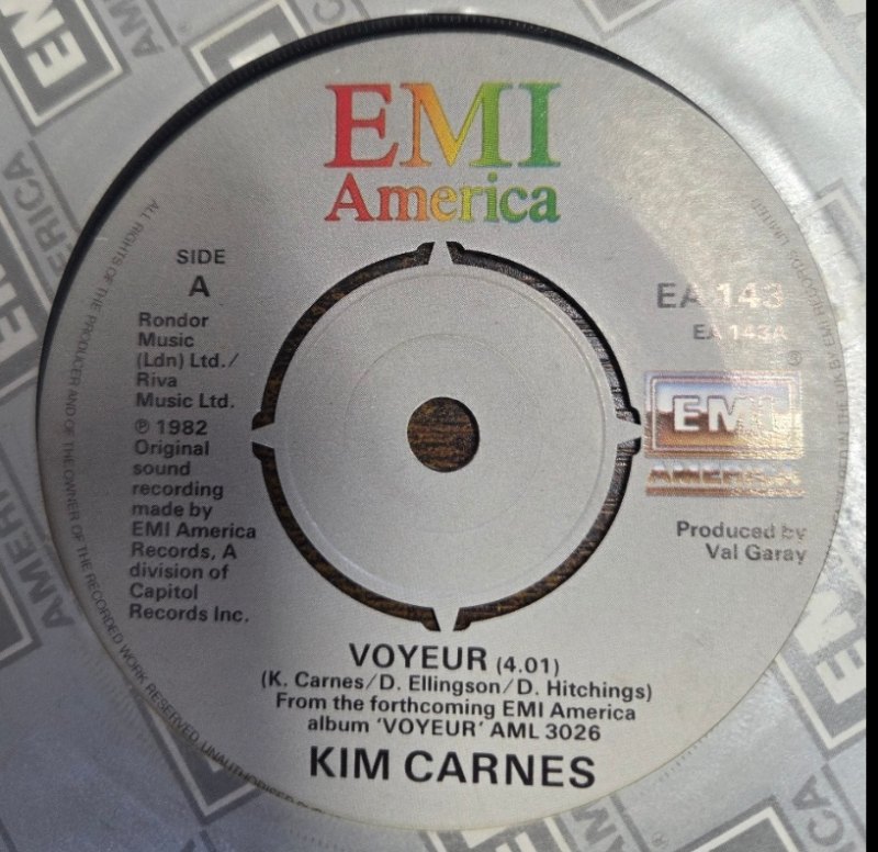 KIM CARNES — VOYEUR / THRILL OF THE GRILL record label scan
