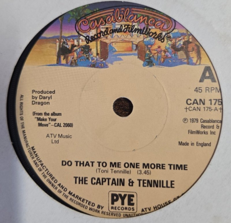 THE CAPTAIN AND TENNILLE — DO THAT TO ME ONE MORE TIME / DEEP IN THE DARK record label scan
