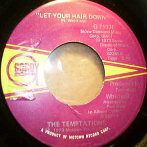 TEMPTATIONS — LET YOUR HAIR DOWN / AIN'T NO JUSTICE record label scan