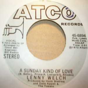 LENNY WELCH — A SUNDAY KIND OF LOVE / SAME record label scan