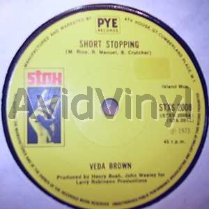 VEDA BROWN — SHORT STOPPING / I CAN SEE EVERY WOMAN'S MAN BUT MINE record label scan
