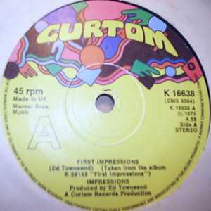 IMPRESSIONS — FIRST IMPRESSIONS / OLD BEFORE MY TIME record label scan
