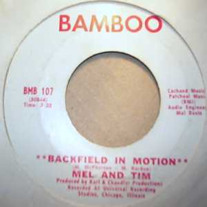 MEL AND TIM — BACKFIELD IN MOTION / DO RIGHT BABY record label scan