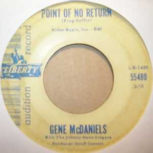 GENE MCDANIELS — POINT OF NO RETURN / WARMER THAN A WHISPER record label scan