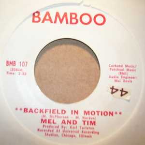 MEL AND TIM — BACKFIELD IN MOTION / DO RIGHT BABY record label scan