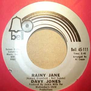 DAVY JONES — RAINY JANE / WELCOME TO MY LOVE record label scan