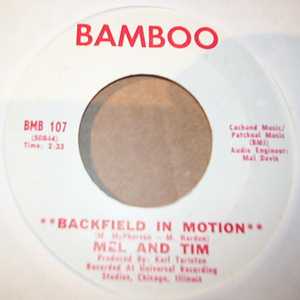 MEL AND TIM — BACKFIELD IN MOTION / DO RIGHT BABY record label scan